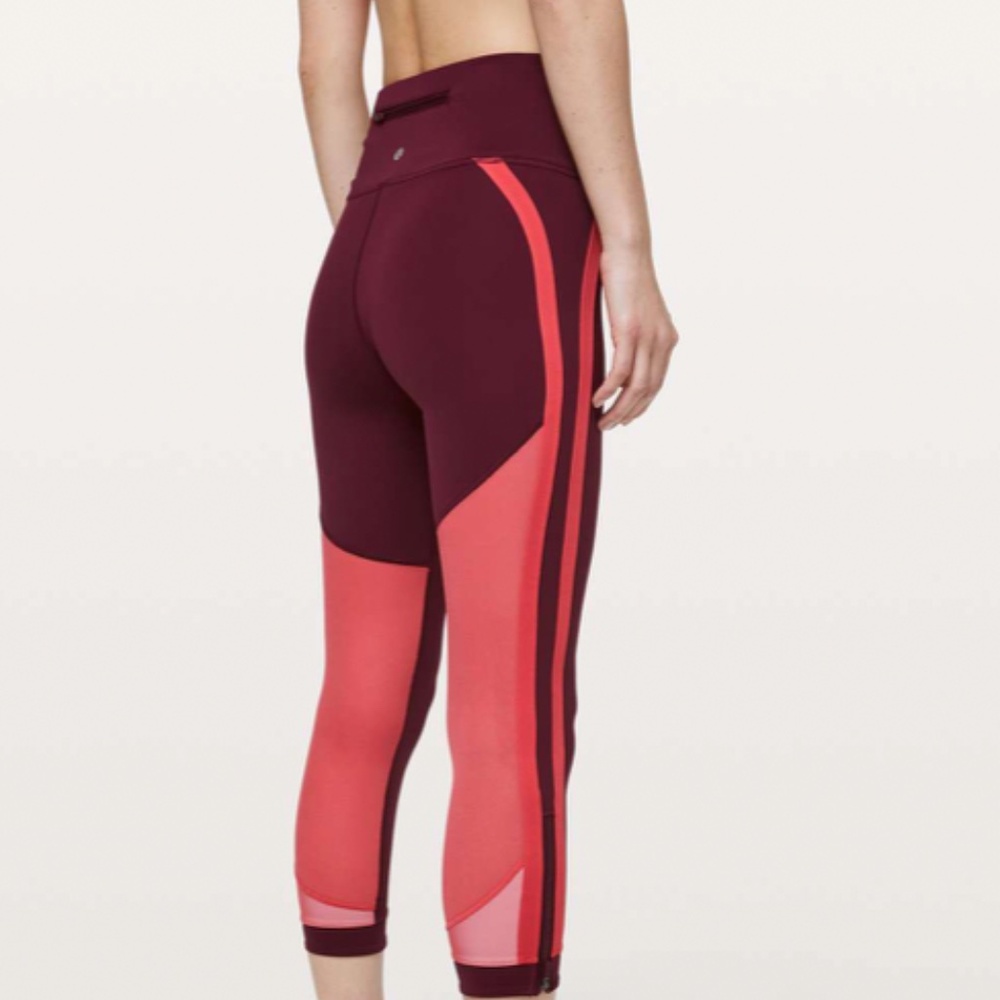 EUC Lululemon Zip The Line Crop *23 Deep Ruby / Poppy Coral Size 10